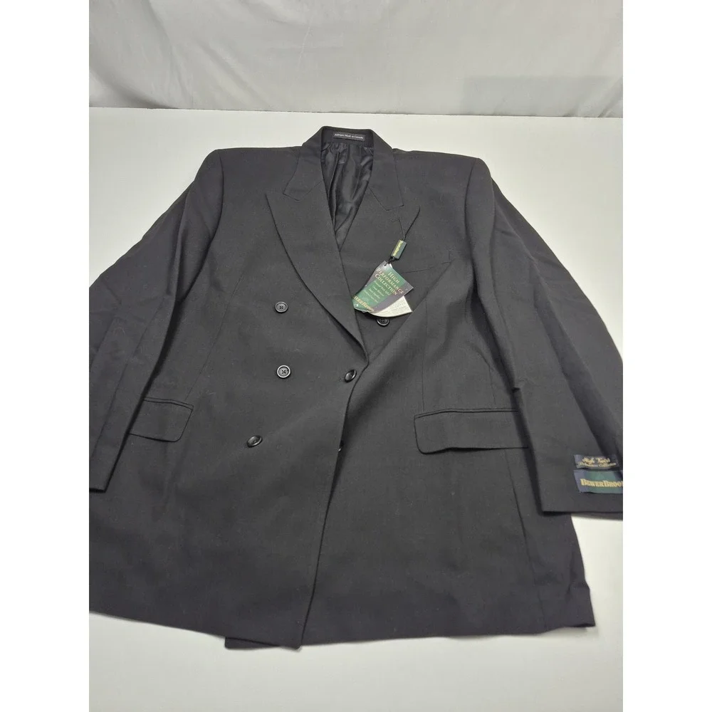 BeaverBrook Suit Mens 50 Long Black 100% Wool Double Breasted 2 Piece 45x36 NWT